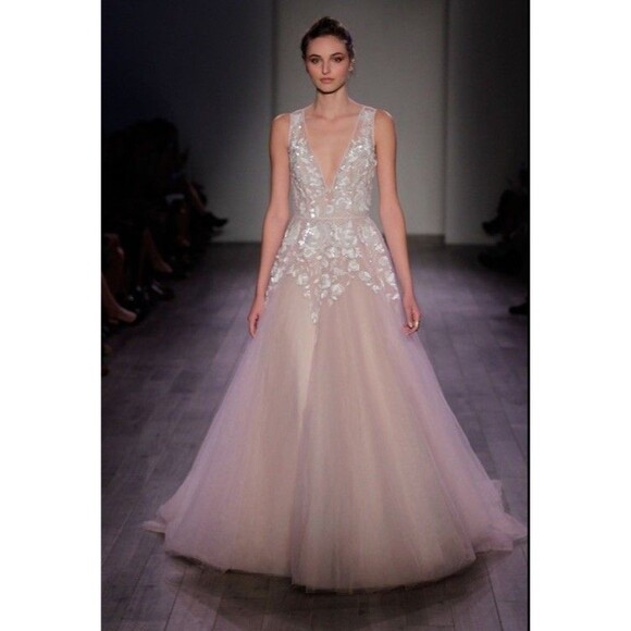 Hayley Paige Leah Floral Sequin V-Neck Tulle Ballgown Size 14 Womens Train - Picture 1 of 16